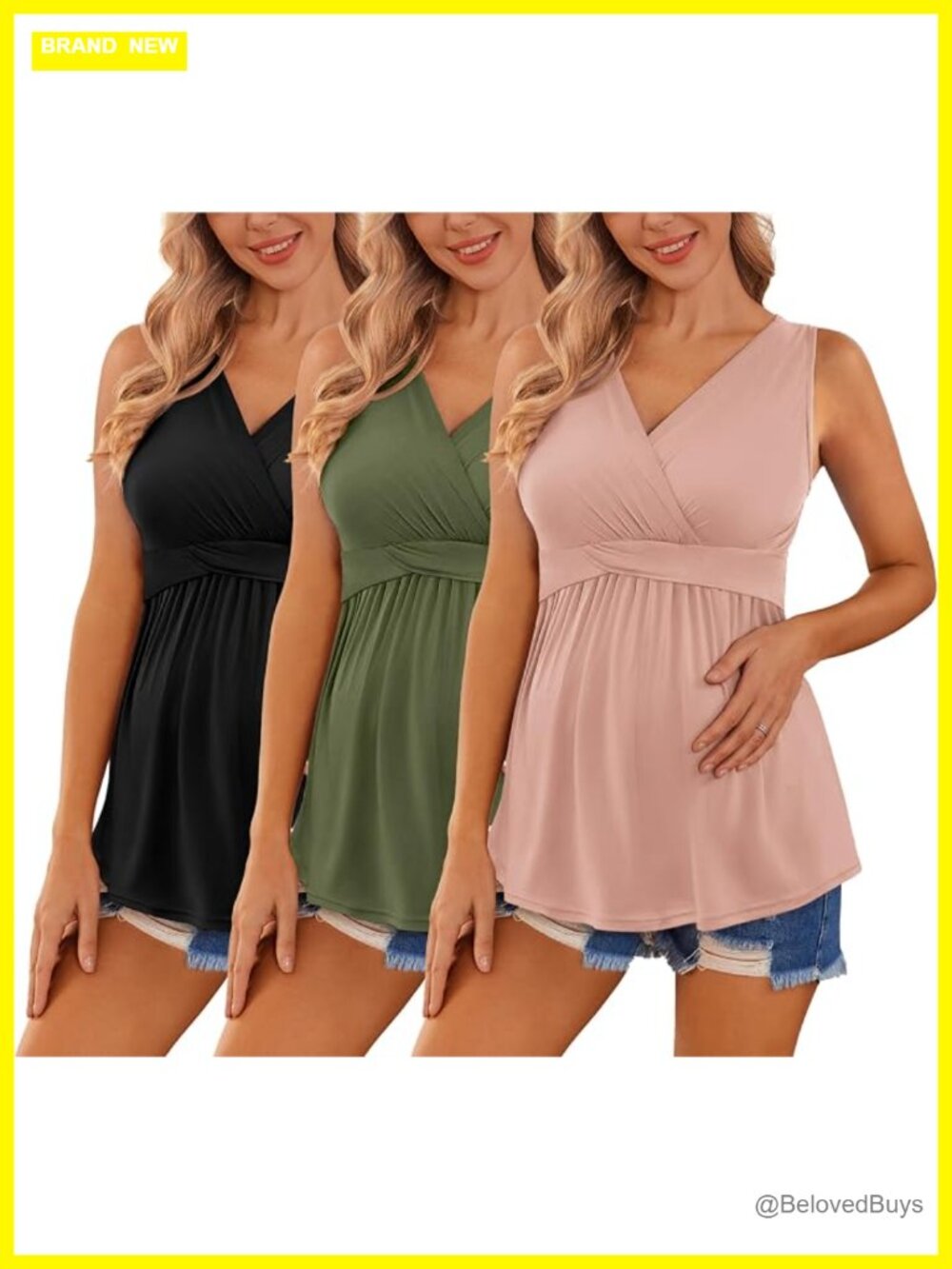 3 Pack Maternity Tank Tops Sleeveless V Neck Nursing Shirts